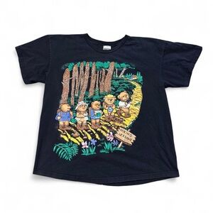Vintage 90s basic editions hiking lessons bears big print tee black XL mens